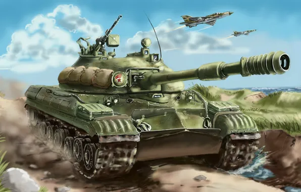 Картинка арт, истребители, Танк, самолёты, T-10M