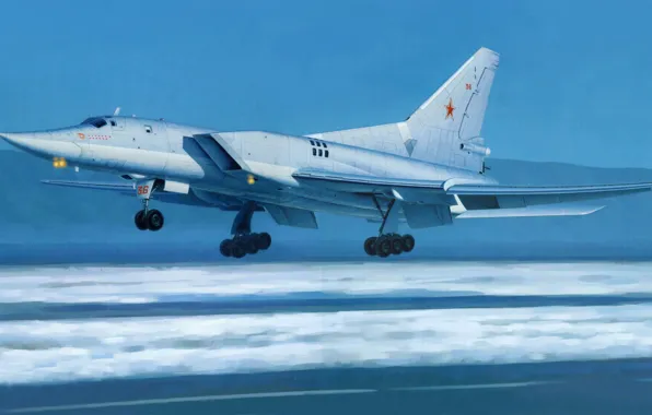 Картинка зима, снег, полоса, рисунок, бомбардировщик, аэродром, Backfire, Ту-22М3