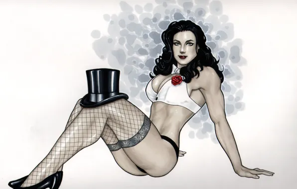 Роза, чулки, шляпа, туфли, волшебница, Zatanna, Затанна Затара, DC universe
