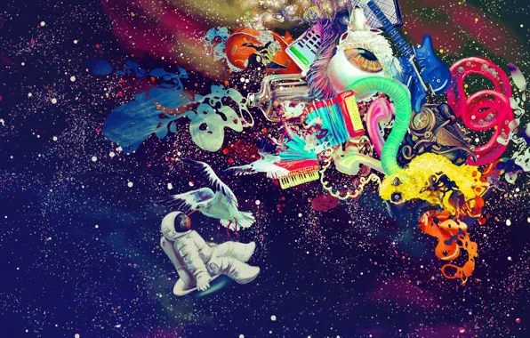 Music, colorful, space, blood, bird, texture, Graffiti, Guitar