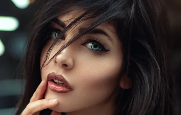 Картинка mouth, pretty, clear eyes, attractive, face, handsome, girl, brunette