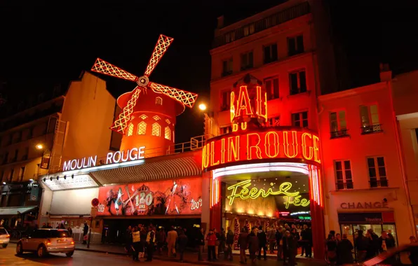 Город, Франция, Париж, кабаре, одна, фр., Moulin Rouge, французской