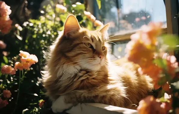 Кошка, лето, кот, рыжий кот