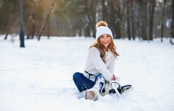 White, woman, young, smile, winter, snow, women, skater