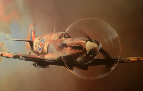 Картинка истребитель, британский, Spitfire, одномоторный