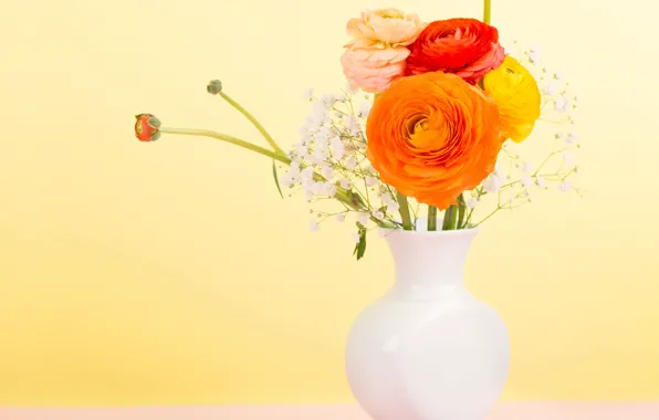 Цветы, букет, ваза, ranunculus