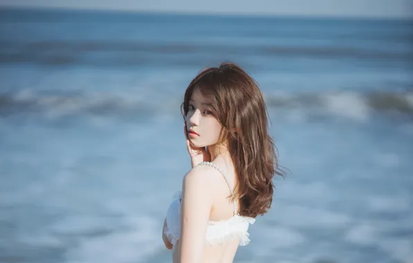 Beautiful, Asian, Model, Water, Woman, Ocean, Sea, Pretty