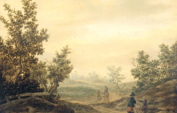 Картинка пейзаж, масло, картина, Claes van Beresteyn, 1684, Дорога в дюнах, Клаес ван Берестейн