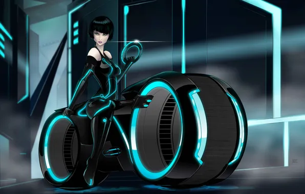 Рисунок, Байк, Мотоцикл, Арт, TRON, ТРОН, Esteban Barrientos, Quorra