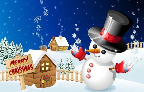 Зима, праздник, графика, рождество, снеговик, christmas, merry