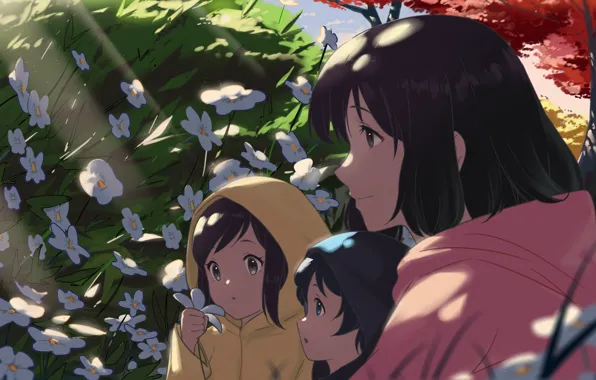 Девушка, цветы, дети, Hana, Yuki, Ookami Kodomo no Ame to Yuki, Ame, by arttssam