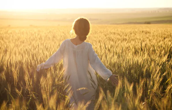Картинка пшеница, поле, женщины, небо, свобода, девушка, счастье, желтый