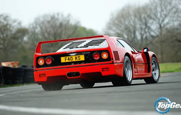 Картинка Top Gear, Ferrari, Red, F40, Supercar, Wheels, Italian, Spoiler