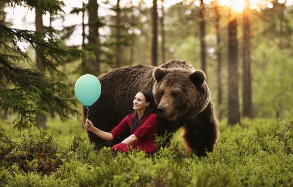 Лес, взгляд, девушка, солнце, ветки, природа, поза, улыбка