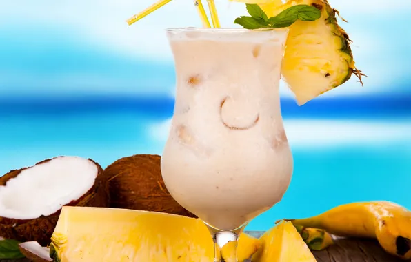 Кокос, summer, ананас, beach, fruit, cocktail, tropical, milkshake