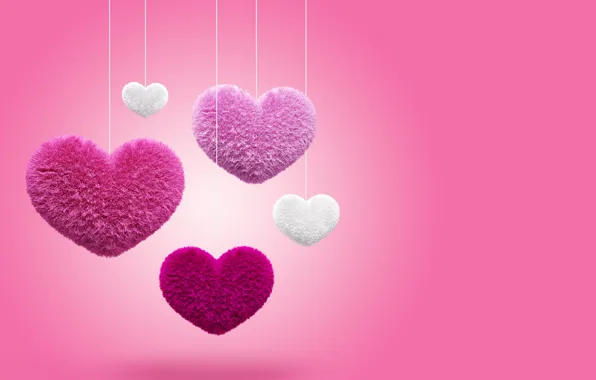 Сердечки, love, пушистые, pink, hearts, fluffy