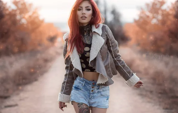 Girl, shorts, beautiful, jeans, shirt, redheads