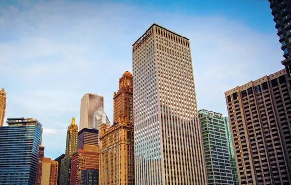 Небо, здания, небоскребы, USA, америка, Иллинойс, чикаго, Chicago