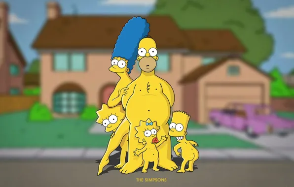 Картинка Симпсоны, Гомер, Мэгги, Maggie, Simpsons, Барт, Лиза, Мультфильм