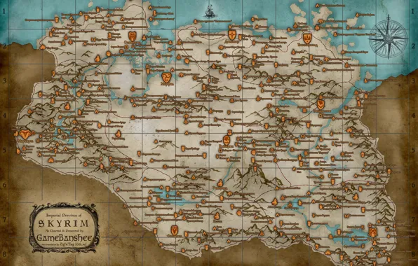 Картинка карта, the elder scrolls, skyrim, скайрим, tes