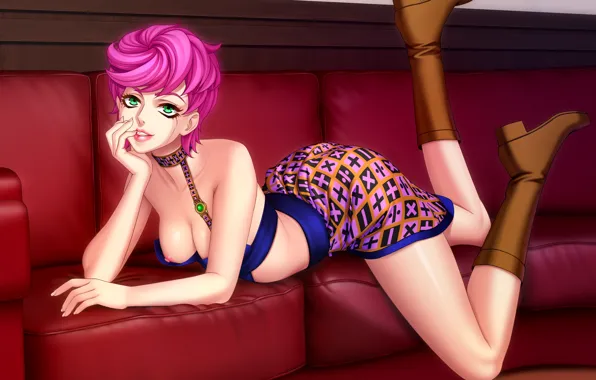 Грудь, девушка, юбка, сапоги, платье, JoJo's Bizarre Adventure, trish una
