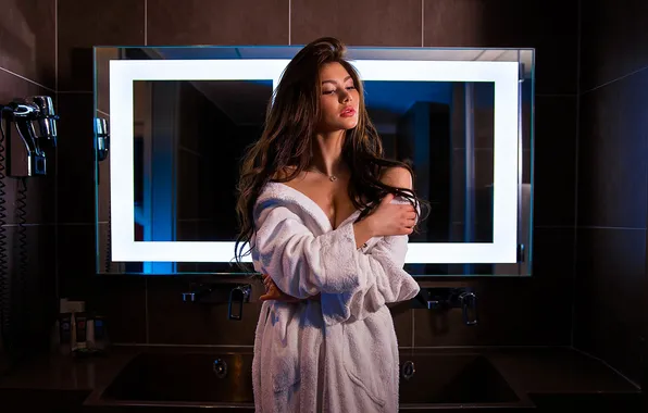 Girl, Sexy, Model, Glass, Bathroom, View, Hair, Elya