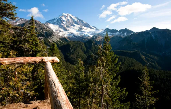 Лес, небо, облака, деревья, горы