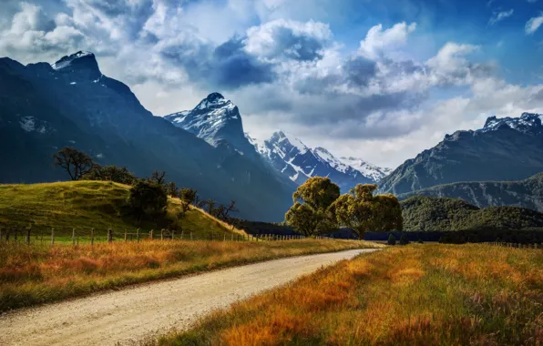 Картинка дорога, горы, Новая Зеландия, New Zealand