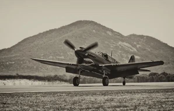 Картинка истребитель, аэродром, P-40, Warhawk