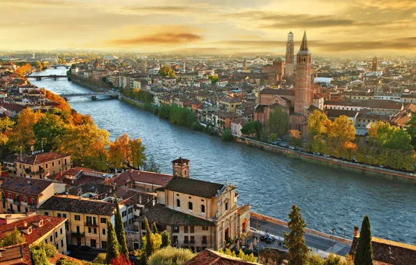 Картинка мост, город, река, здания, Италия, river, Italy, городской пейзаж