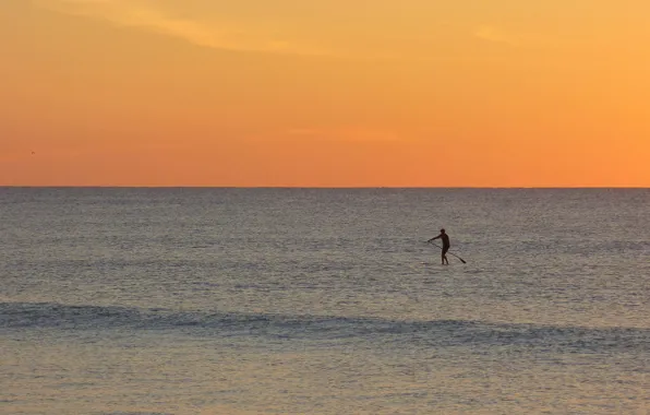 Twilight, sea, sunset, seascape, dusk, paddling, stand up paddle