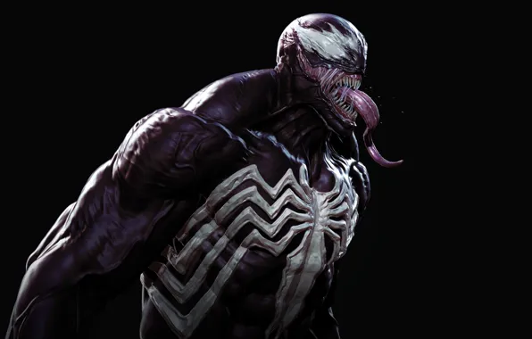 Язык, паук, чёрный фон, Веном, Venom, симбиот