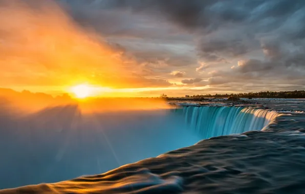 Картинка вода, закат, фото, Ниагарский водопад