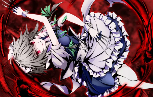 Аниме, ножи, Anime, горничная, Izayoi Sakuya