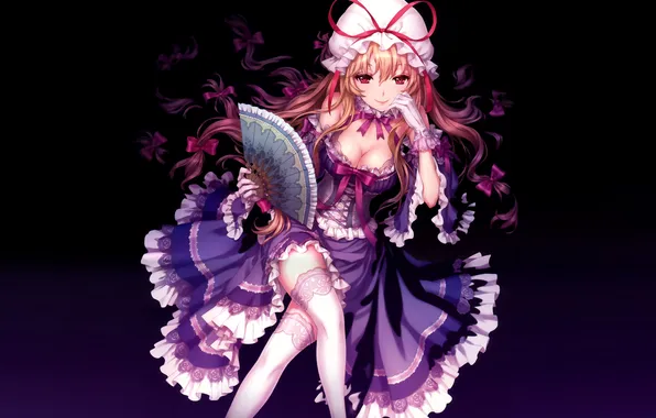 Взгляд, девушка, платье, веер, touhou