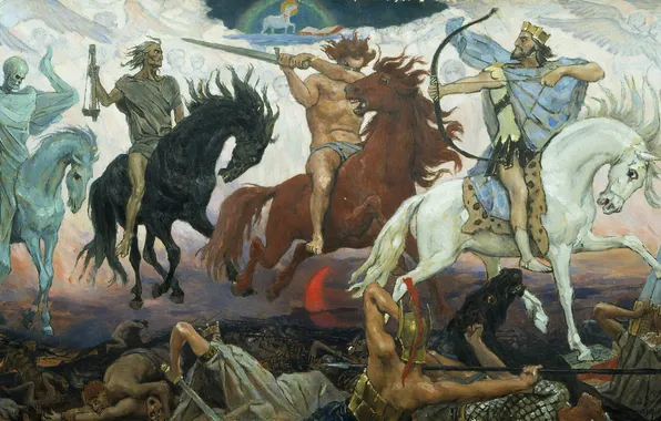 Картинка картина, Васнецов, Всадники, воины Апокалипсиса