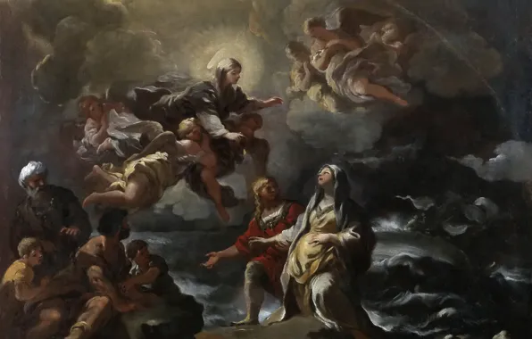 Картина, мифология, Лука Джордано, Богородица Спасает Святую Бригитту во Время Кораблекрушения
