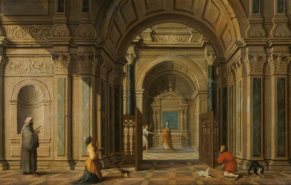 Масло, картина, мифология, Явление Архангела Гавриила Захарию, Nicolaas de Gijselaer