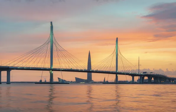 Bridge, sunset, suspension