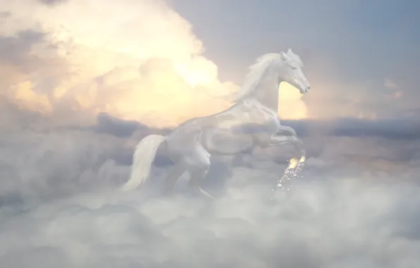 Картинка небо, прозрачность, облака, Лошадь, призрак