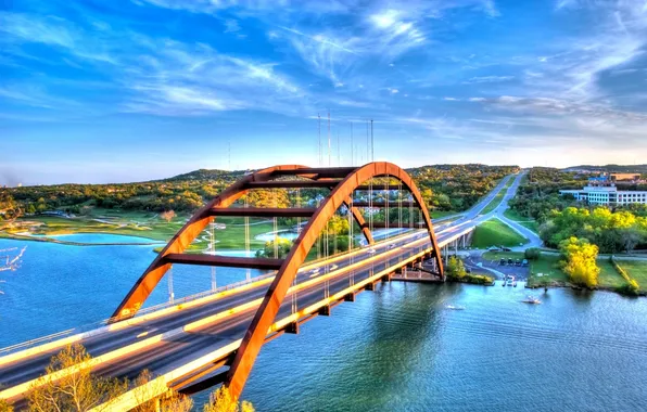 Картинка city, город, USA, Austin, Texas, Pennybacker_bridge, Loop360_bridge