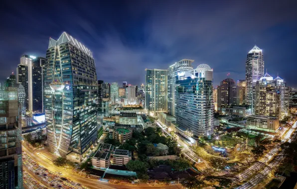 Картинка ночь, город, огни, Таиланд, Бангкок