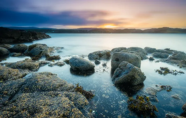 Картинка море, камни, побережье, Шотландия, Scotland, Kildonan