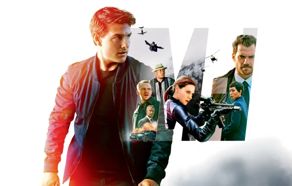 Коллаж, белый фон, боевик, постер, Том Круз, персонажи, Tom Cruise, Саймон Пегг