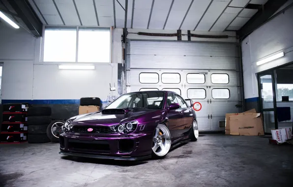 Subaru, Purple, Front, Subaru Impreza, Garage, Subaru Impreza WRX STI, JR Wheels