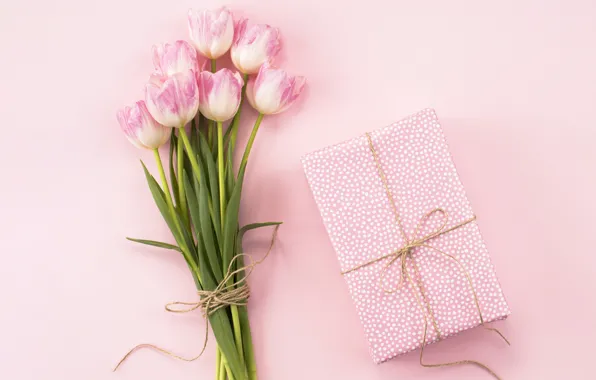 Картинка цветы, подарок, букет, тюльпаны, розовые, pink, flowers, tulips