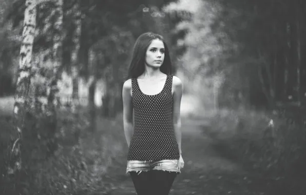 Девушка, размытый фон, Xenia Kokoreva, Черно-белое фото