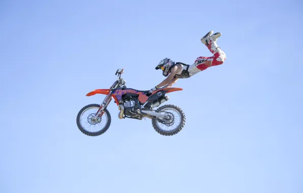 Небо, маневр, всадник, мотокросс, фристайл, FMX, экстремальный спорт, Superman Double Seat Grab