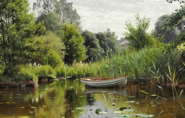 Картинка датский живописец, 1903, Петер Мёрк Мёнстед, Peder Mørk Mønsted, Danish realist painter, A forest lake …