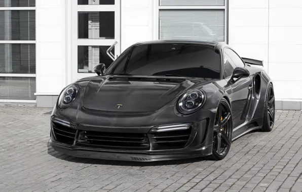 Car, машина, фары, здание, Porsche, карбон, спорткар, black